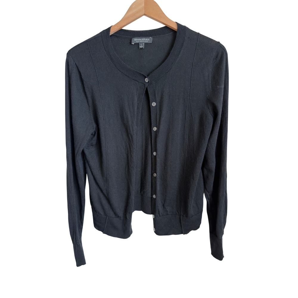 Banana Republic 100% Merino Wool Cardigan Sweater Button Front Black Size L